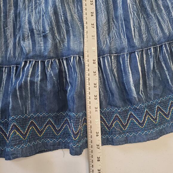 Whimsigoth Fairy Grunge Skirt Womens Large Blue Boho Tiered Maxi Smocked Waist - Picture 4 of 8